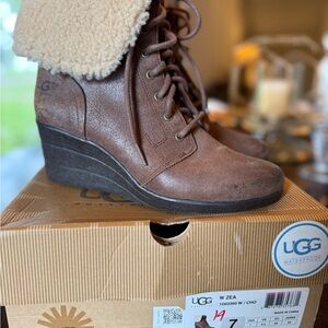 UGG Women's Brown Lace Up Wedge Boots